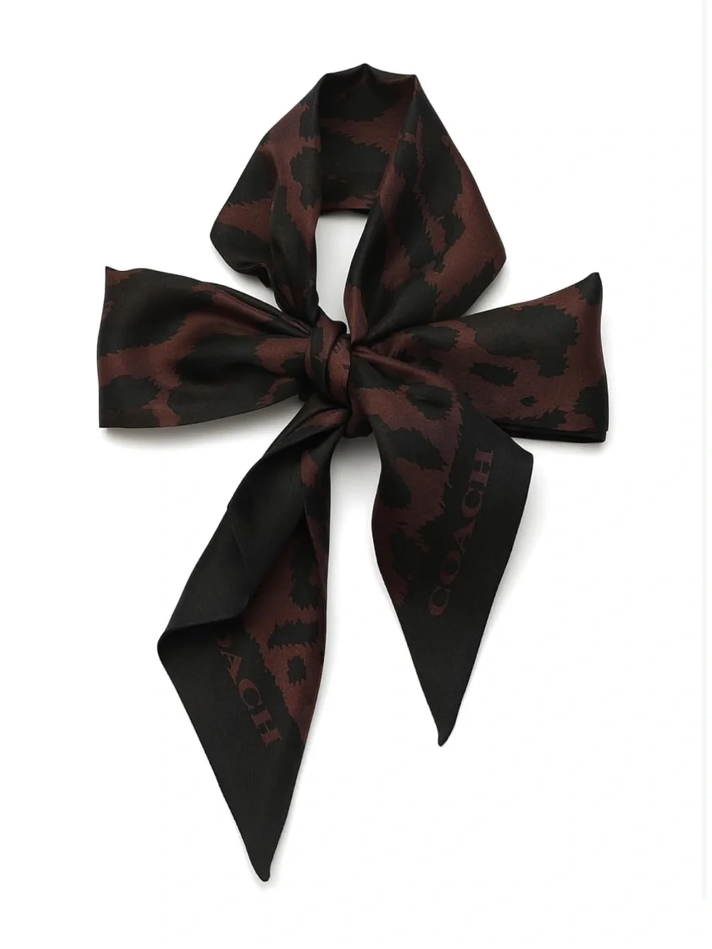 New Coach Leopard Print Wide Silk Skinny Scarf in Brown and Black - Picture 2 of 6
